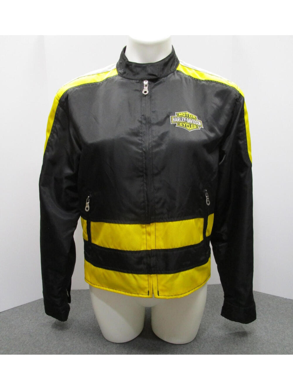 Vintage Harley-Davidson Embroidered Reflective Black and Yellow Nylon Jacket M